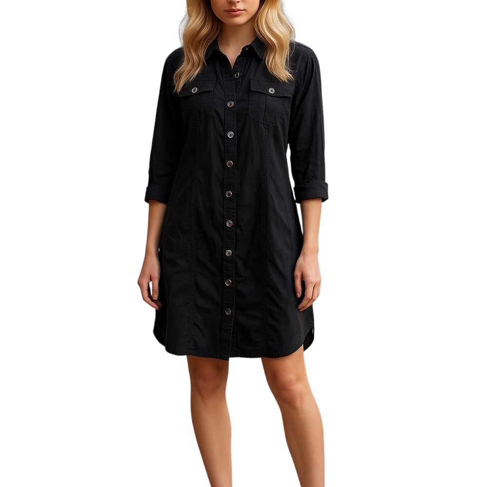 Banana Republic Italian fabric Shirt Dress 4 Black Button Casual Career Tunic